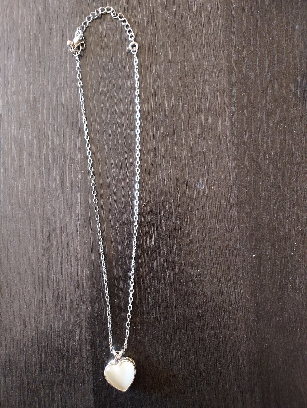 Silver Heart Pendant Necklace with White Center - Women's Jewelry